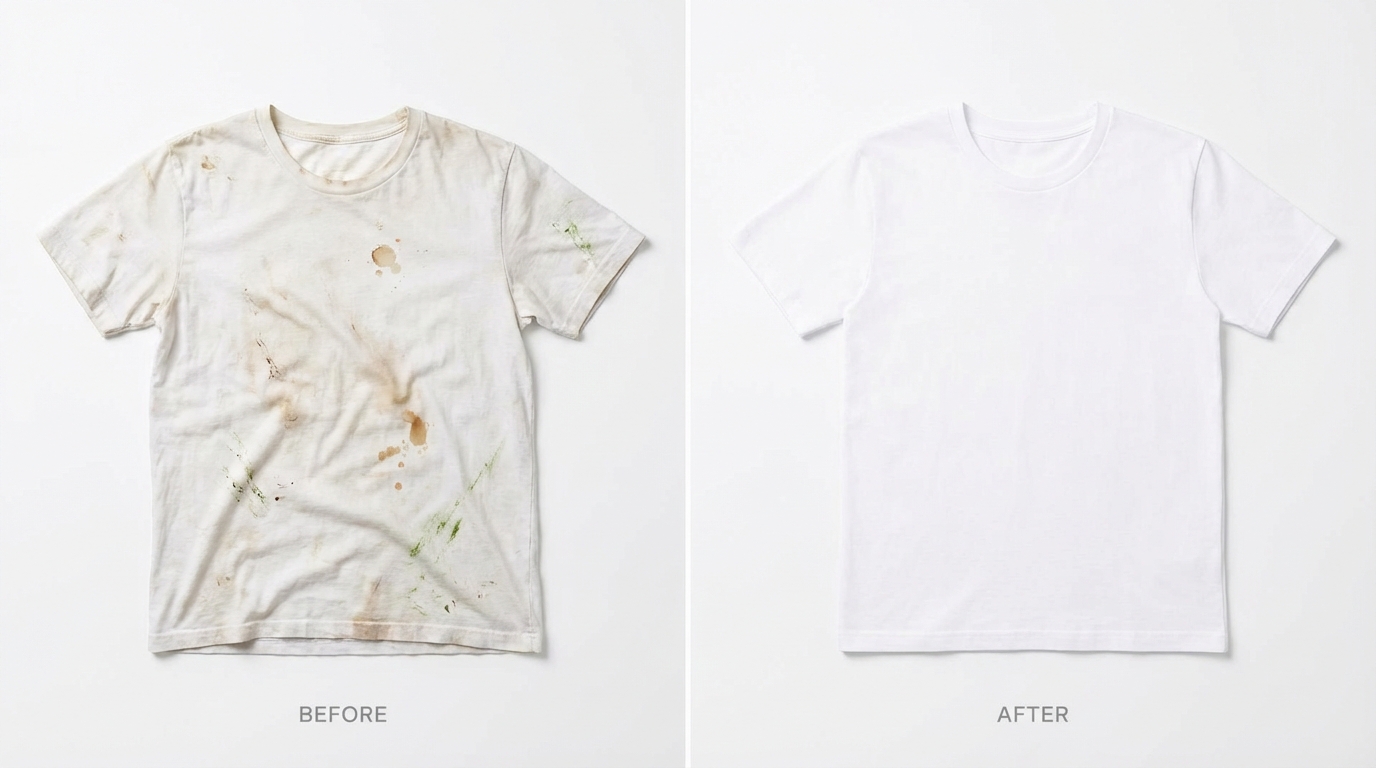 T-shirt voor en na wassen met wasstrips